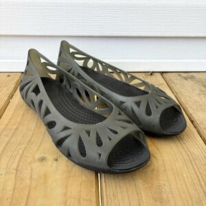 Crocs Adrina III Jelly Flat Cutout Peep Toe Ballet Flats Gray Womens 7